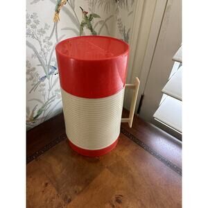Vintage Aladdin's Hy-Lo thermos bottle pint wide mouth beige and red 240 cup